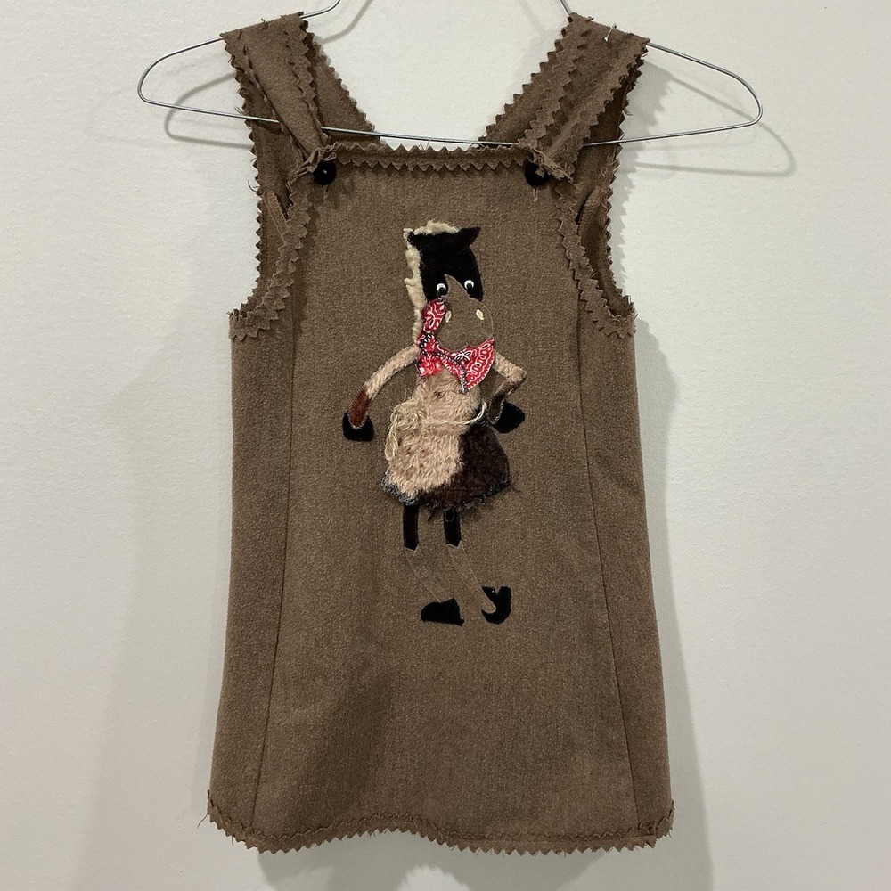 Vintage Chocolate Soup Girls Brown Horse Western Applique Jumper Dress 3T USA